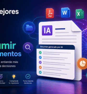 Ilustración de inteligencia artificial analizando y resumiendo documentos PDF, Word y Excel mediante IA para mejorar la productividad y ahorrar tiempo.