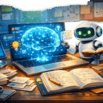 Estudiante utilizando inteligencia artificial para organizar apuntes, comprender conceptos y estudiar de forma más rápida y eficiente.