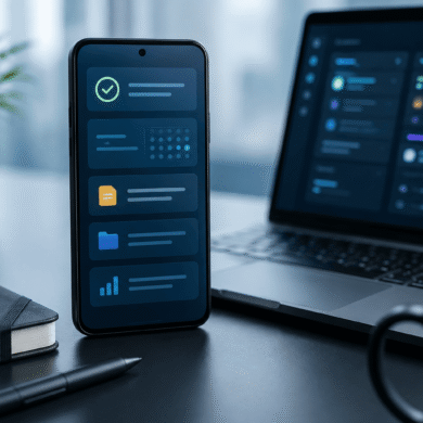 Persona utilizando varias apps de productividad en un teléfono Android para organizar tareas y mejorar su rendimiento diario.
