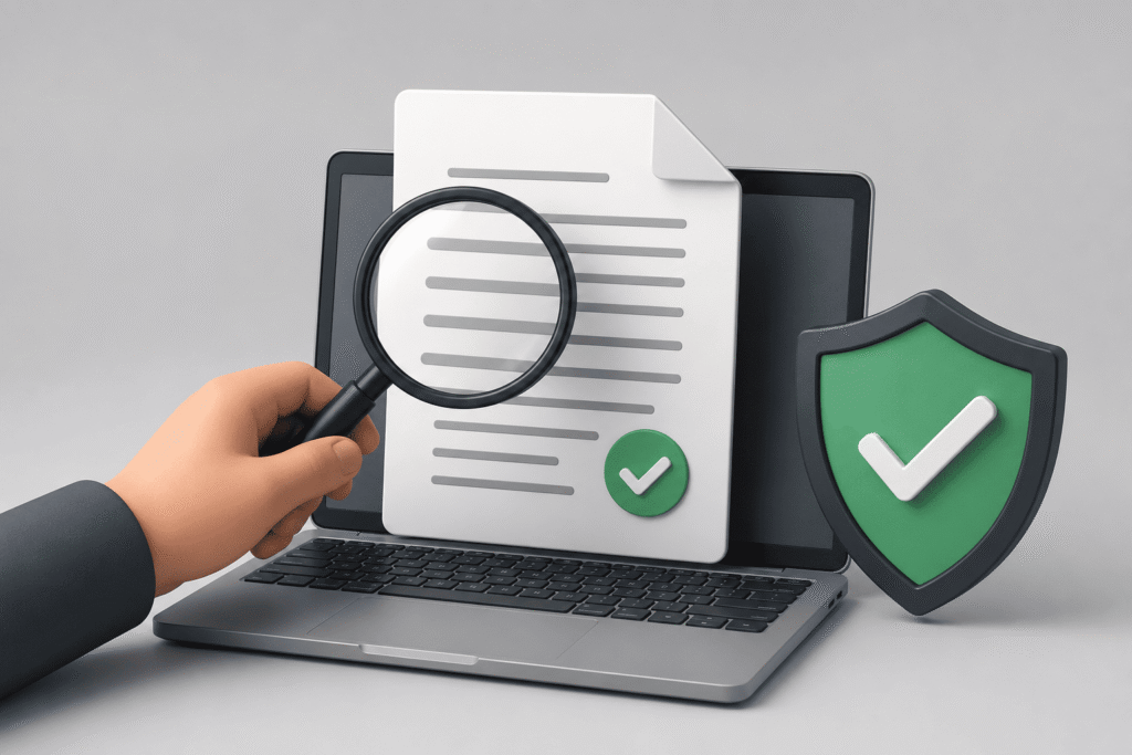 Persona utilizando uno de los mejores verificadores de plagio online para analizar la originalidad de un documento.