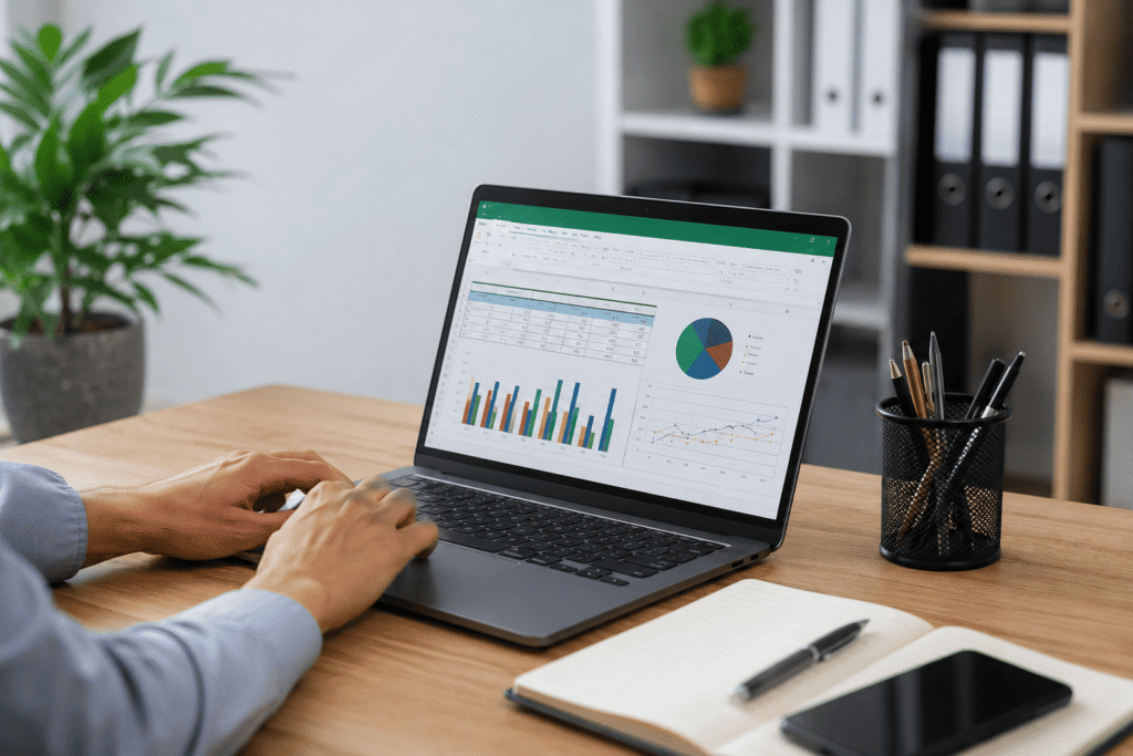 Persona utilizando una alternativa gratuita a Microsoft Office en un ordenador portát
