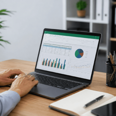 Persona utilizando una alternativa gratuita a Microsoft Office en un ordenador portát