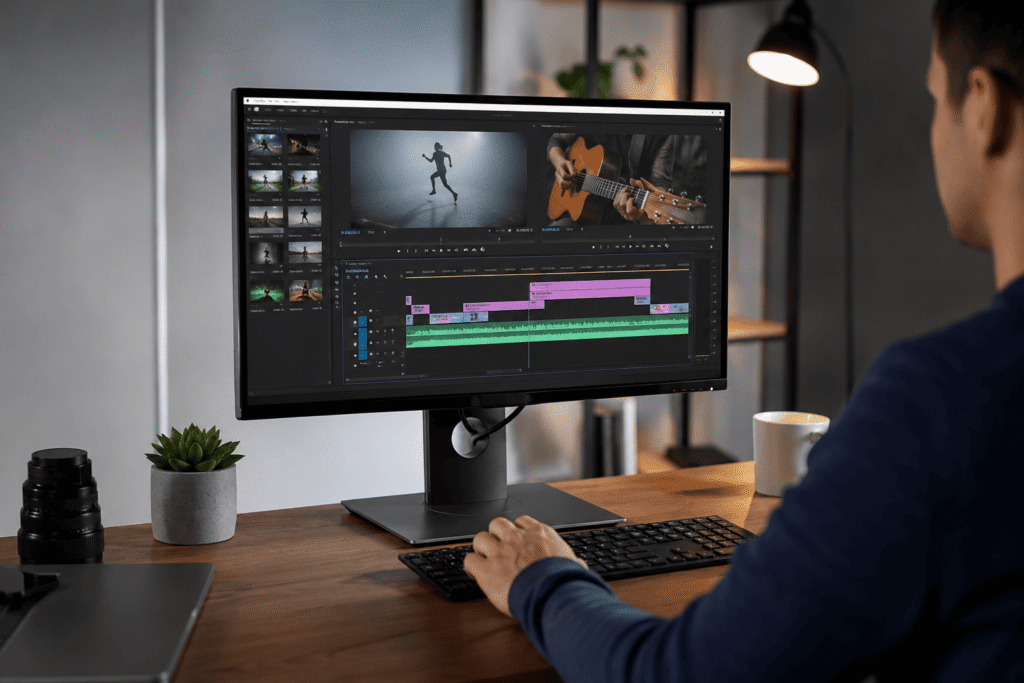 Persona editando un vídeo con programas gratuitos de edición en un ordenador.