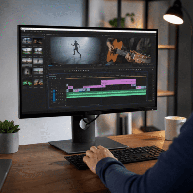 Persona editando un vídeo con programas gratuitos de edición en un ordenador.